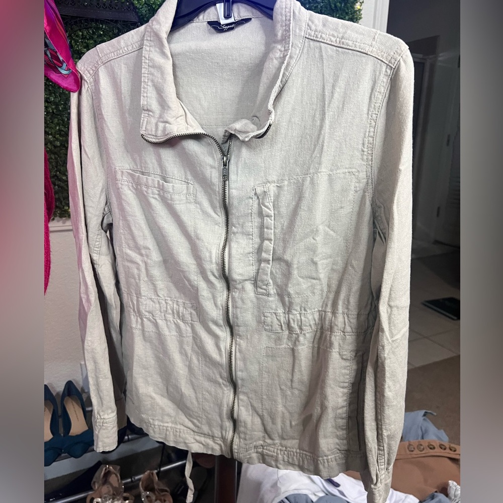 Supplies sz m oatmeal colored anorak utility jacket linen rayon blend 0405